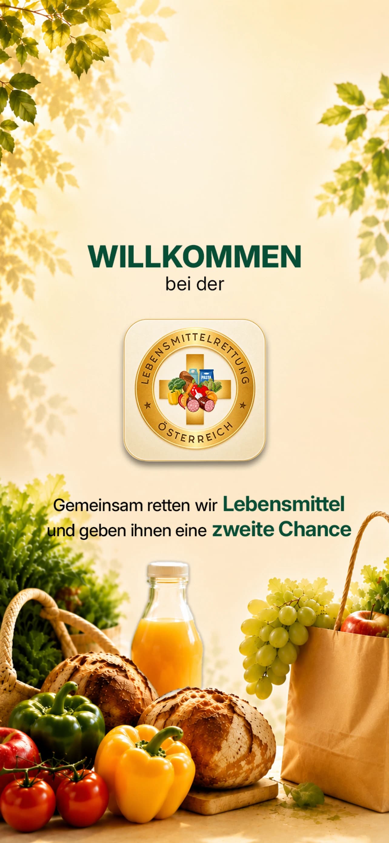 RetterApp-Startbildschirm mit Vereinslogo und Willkommensgruß.